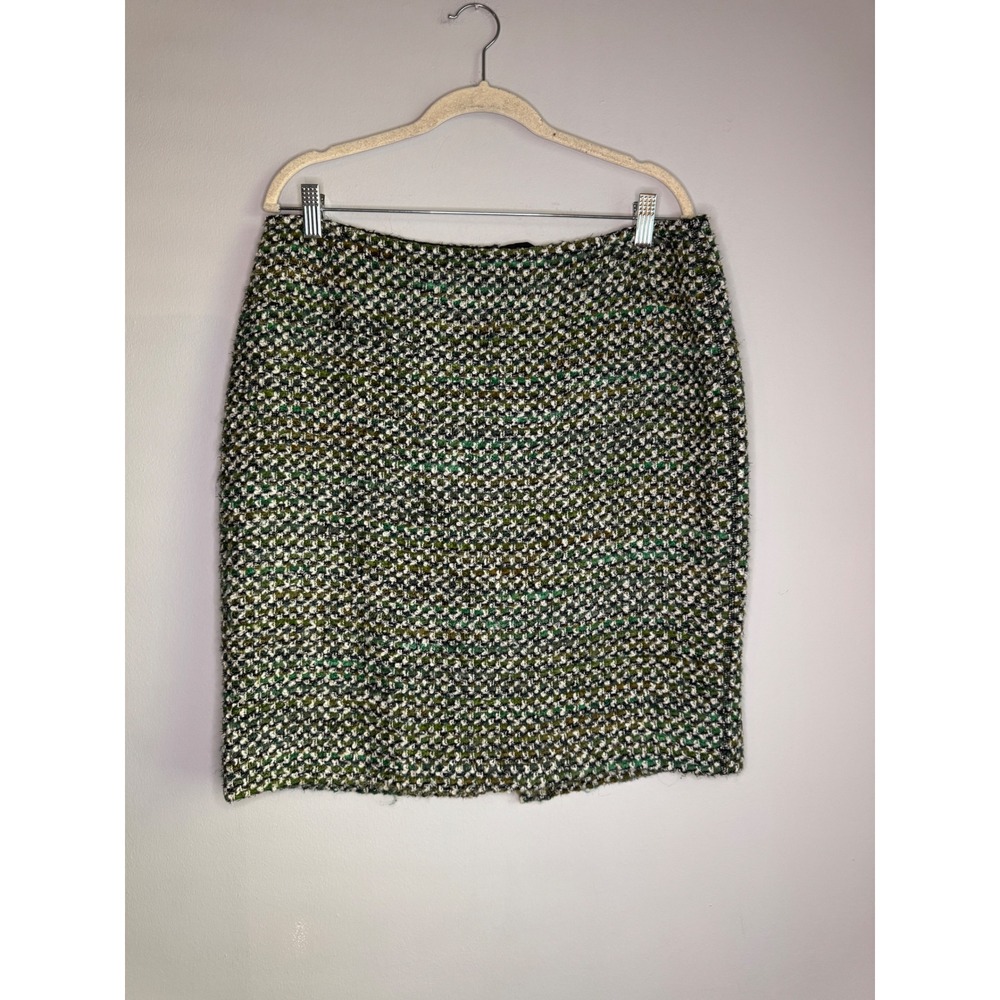 Lafayette 148 New York Green Multi Boucle Tweed Wool Blend Pencil Skirt 12